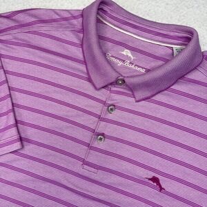 Tommy Bahama Short Sleeve Polo Shirt Mens XL/TG Purple Pink Stripe Pima Cotton